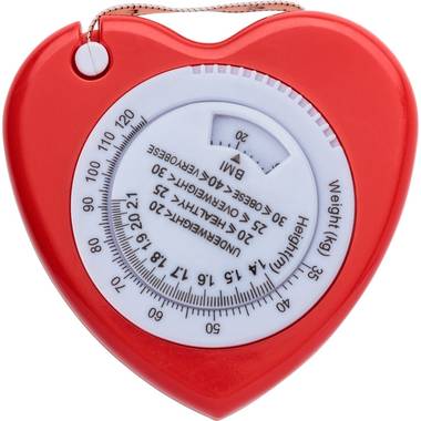 Metr na měření BMI, tvar srdce, červená