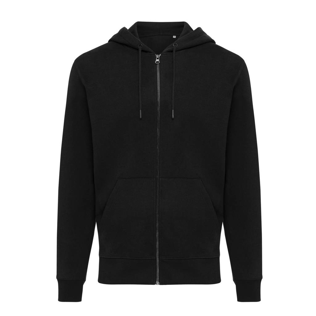 Mikina na zip s kapucí Iqoniq Abisko z recyklované bavlny, černá, XS