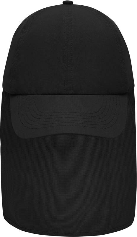 Myrtle Beach | MB 6243, 6 panelová šiltovka s ochranou krku, čierna