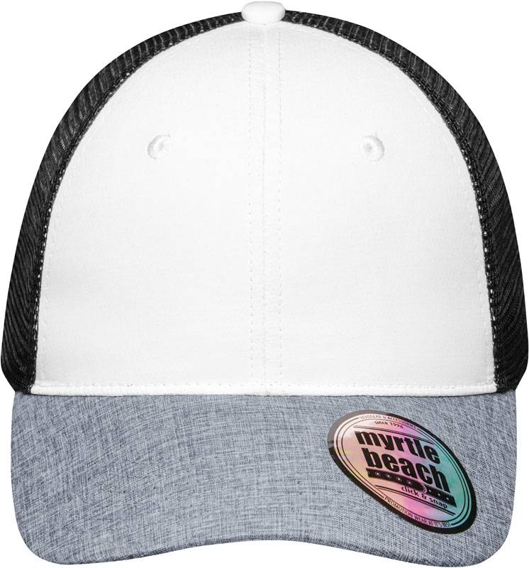 Myrtle Beach | MB 6244, 6 panelová sieťovaná šiltovka, biela - sivá Melange - čierna