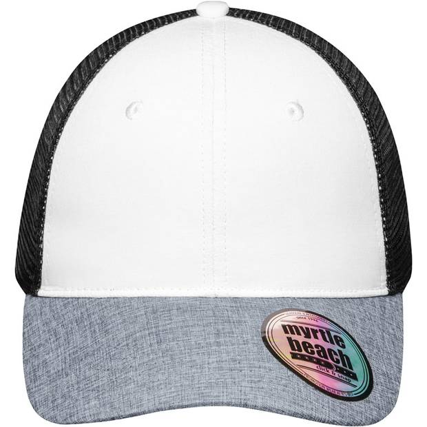 Myrtle Beach | MB 6244, 6 panelová sieťovaná šiltovka, biela - sivá Melange - čierna Myrtle Beach | MB 6244, 6 panelová sieťovaná šiltovka, biela - sivá Melange - čierna