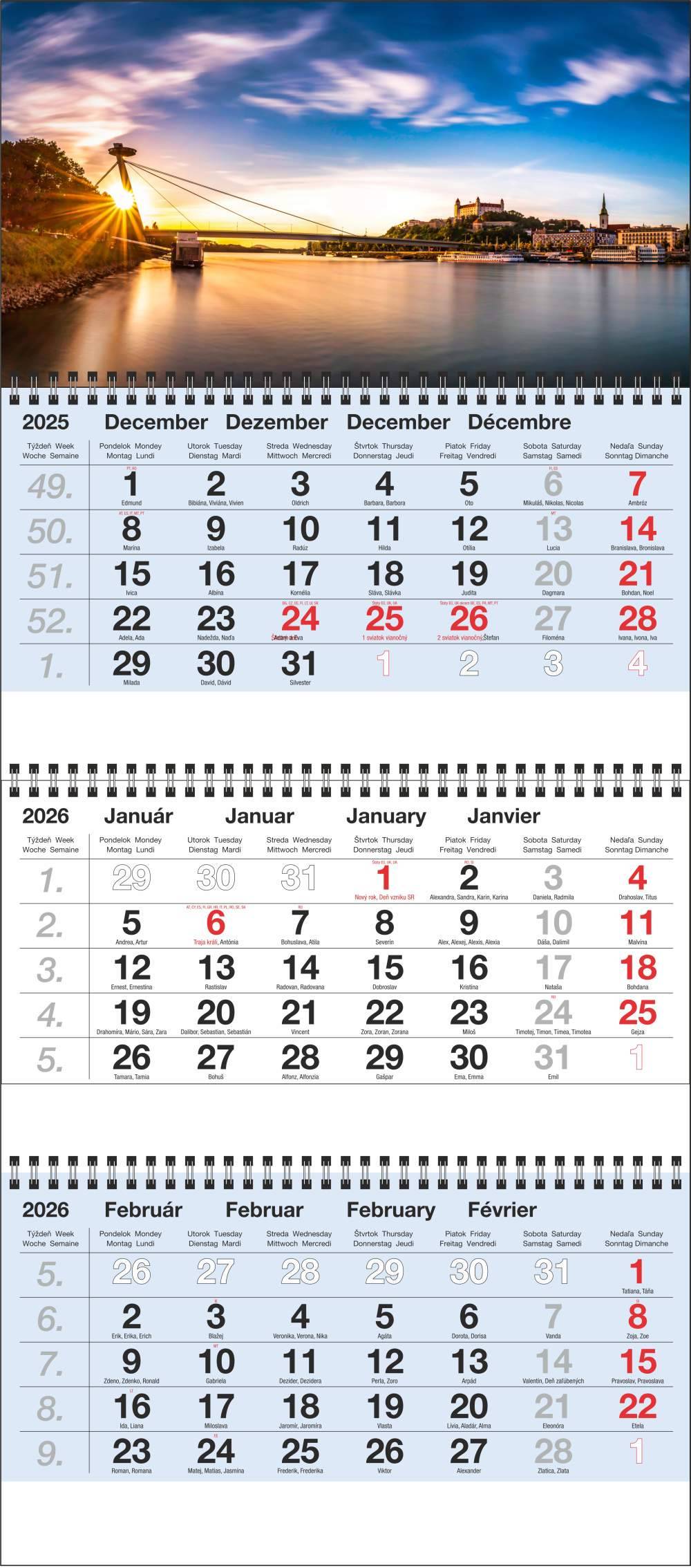 Nástenný 3M kalendár 2026, Maxi modrý, Bratislava
