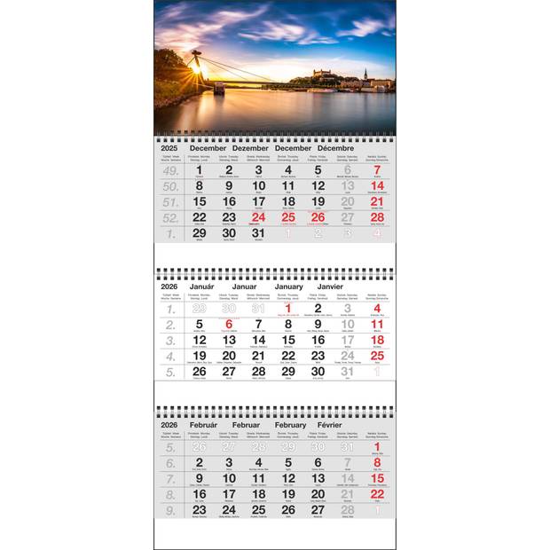 Nástenný 3M kalendár 2026, Maxi sivý, Bratislava Nástenný 3M kalendár 2026, Maxi sivý, Bratislava