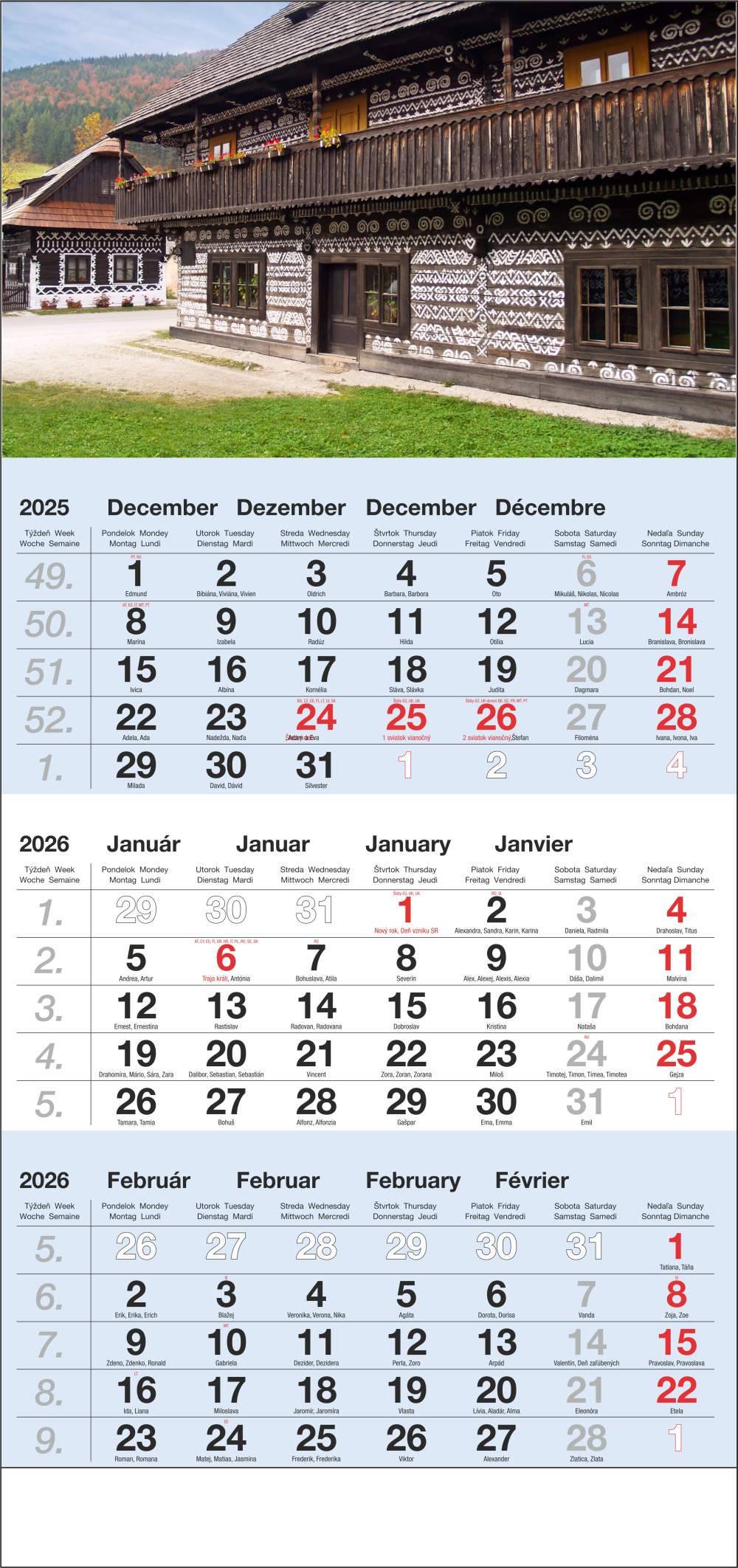 Nástenný 3M kalendár 2026, Štandard modrý, Čičmany