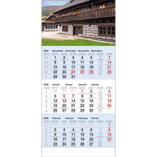 Nástenný 3M kalendár 2026, Štandard modrý, Čičmany Nástenný 3M kalendár 2026, Štandard modrý, Čičmany