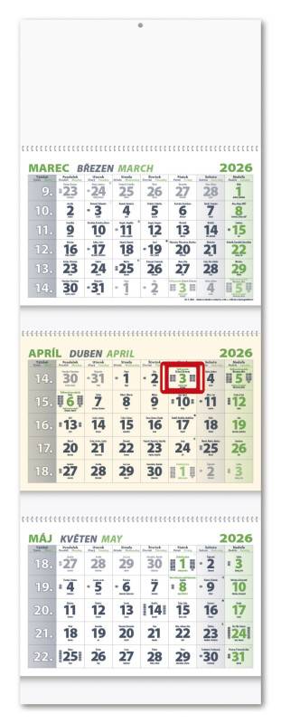 Nástenný kalendár 3-ŠPIRÁLOVÝ 2026 - Biely