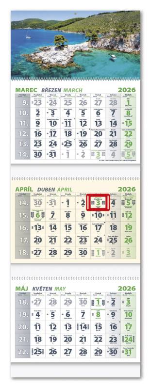 Nástenný kalendár 3-ŠPIRÁLOVÝ 2026 - Pobrežie