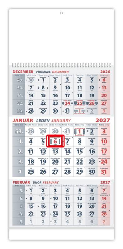 Nástenný kalendár TROJMESAČNÝ 2027 - Biely