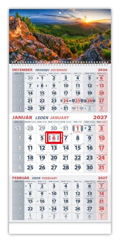 Nástenný kalendár TROJMESAČNÝ 2027 - Hory