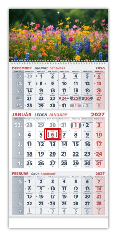 Nástenný kalendár TROJMESAČNÝ 2027 - Lúka