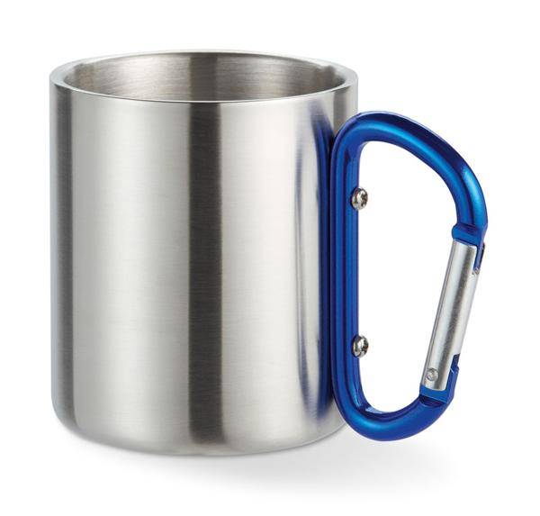 Nerezový hrnek s karabinou, modrá