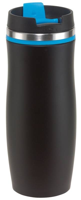 Nerezový termohrnček, 400 ml, plastové viečko, modrá