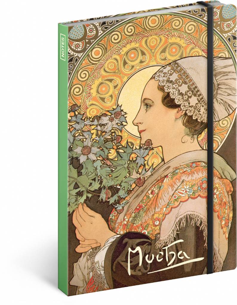 Notes Alfons Mucha – Bodliak, linajkovaný, 13 × 21 cm