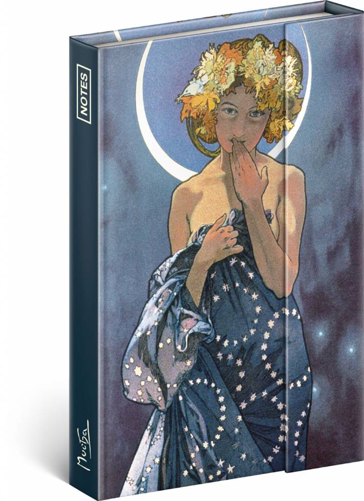 Notes Alfons Mucha – Luna, linajkovaný, 11 × 16 cm