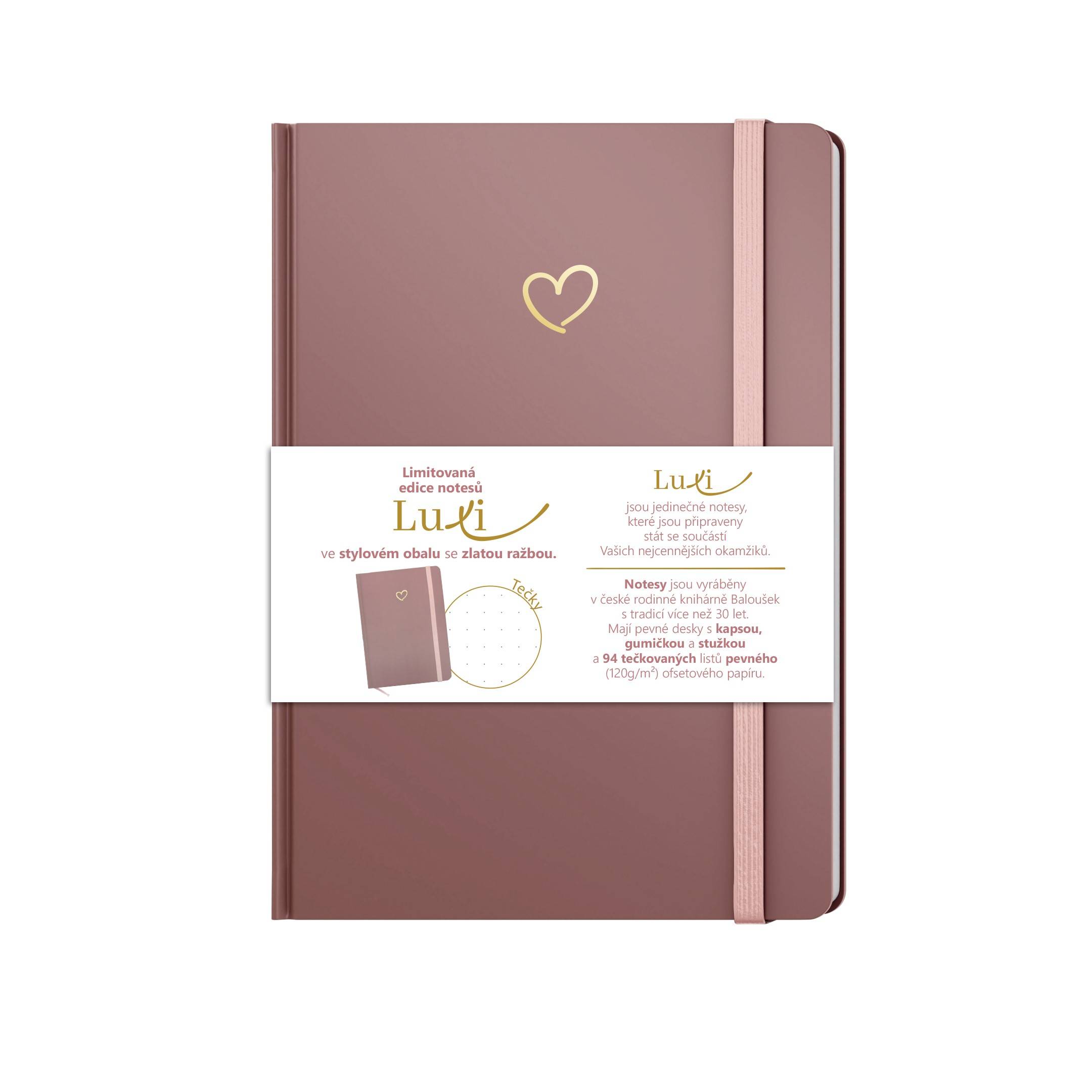 Notes Luxi tečky - A5 - lamino - starorůžová