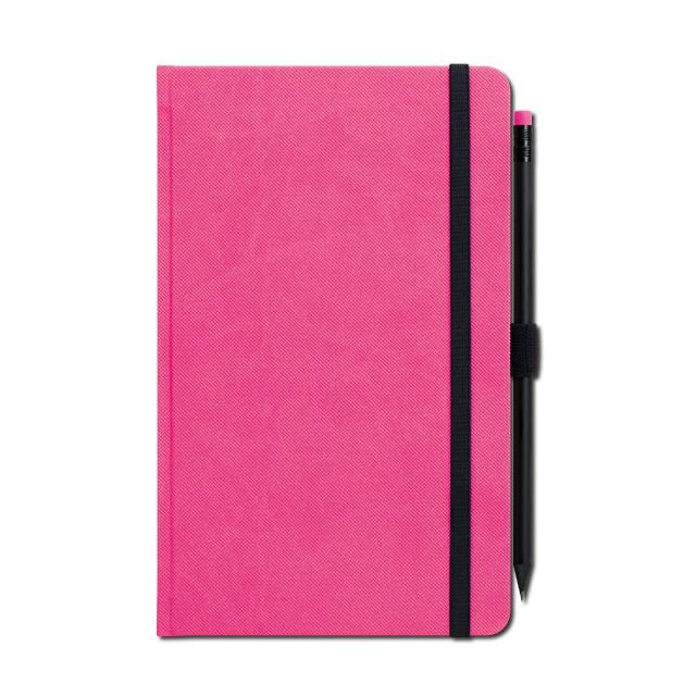 Notes růžový s gumičkou a tužkou
