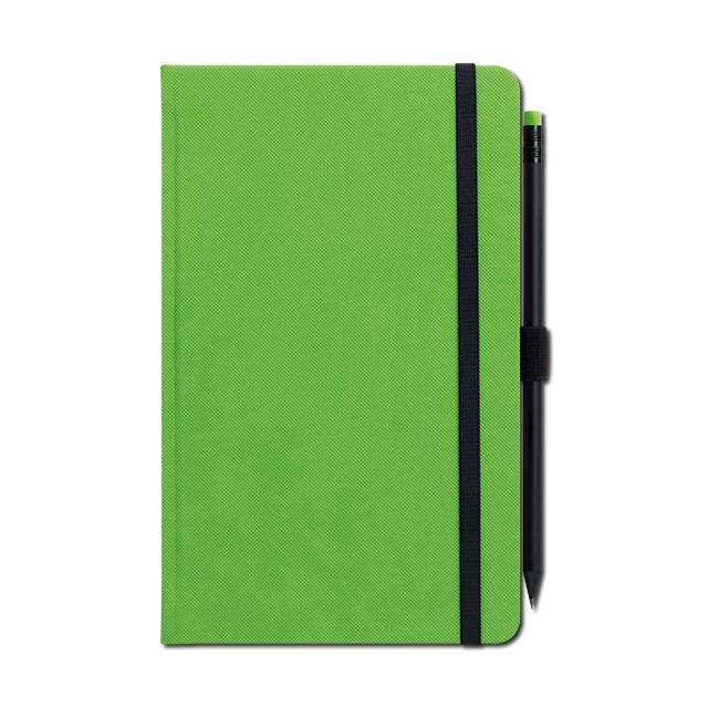 Notes zelený s gumičkou a tužkou