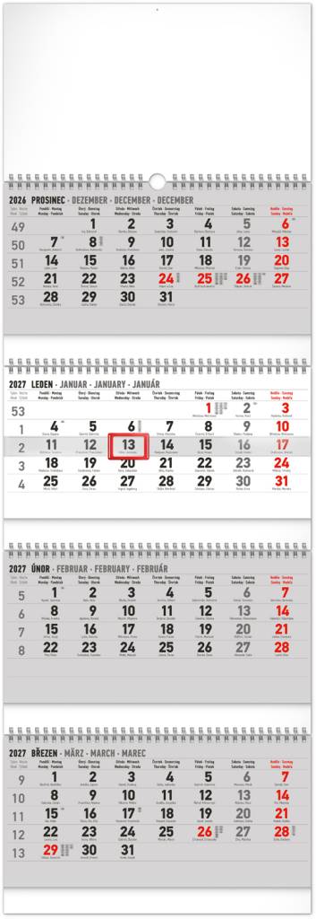 NOTIQUE Nástěnný kalendář 4měsíční standard skládací 2027, 29,5 x 84,5 cm