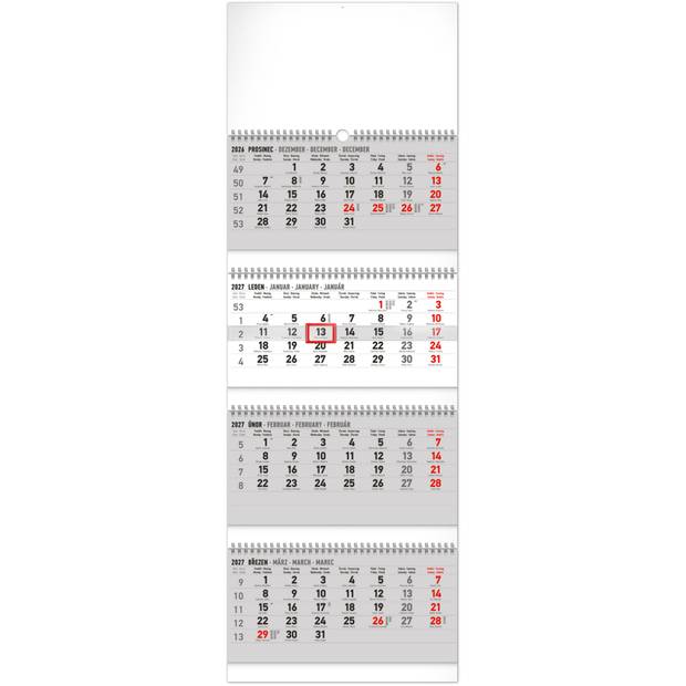 NOTIQUE Nástěnný kalendář 4měsíční standard skládací 2027, 29,5 x 84,5 cm NOTIQUE Nástěnný kalendář 4měsíční standard skládací 2027, 29,5 x 84,5 cm