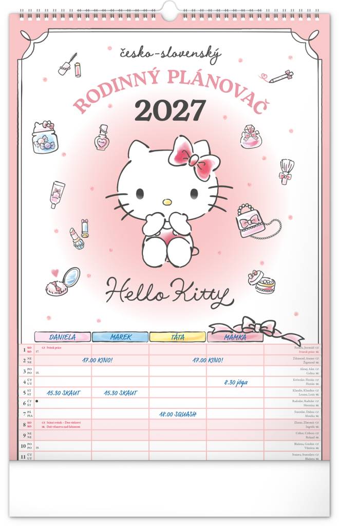 NOTIQUE Nástenný kalendár Rodinný plánovací Hello Kitty XL CZ/SK 2027, 33 x 46 cm