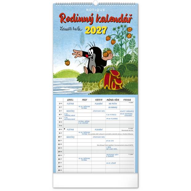 NOTIQUE Nástěnný kalendář Rodinný plánovací Krtek CZ 2027, 21 x 42 cm NOTIQUE Nástěnný kalendář Rodinný plánovací Krtek CZ 2027, 21 x 42 cm
