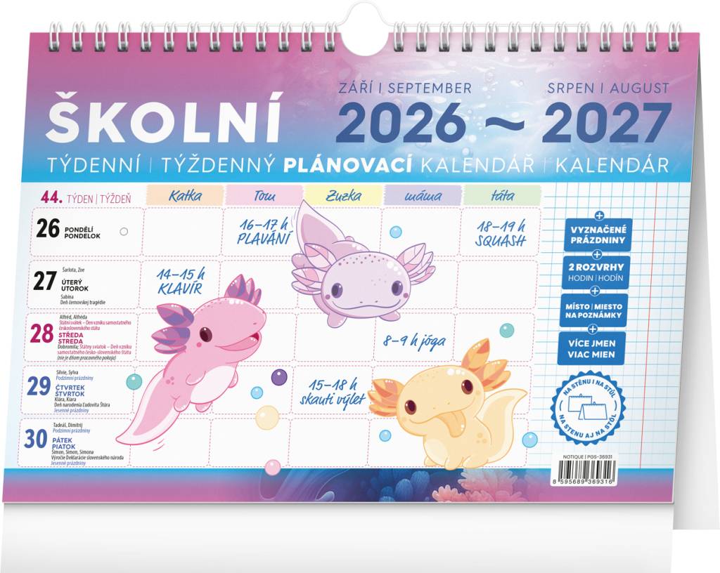 NOTIQUE Školský plánovací kalendár s háčikom CZ/SK 2027, 30 x 21 cm