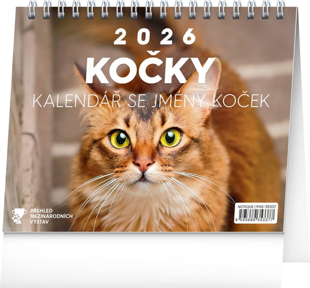 NOTIQUE Stolní kalendář Kočky – se jmény koček CZ 2026, 16,5 x 13 cm