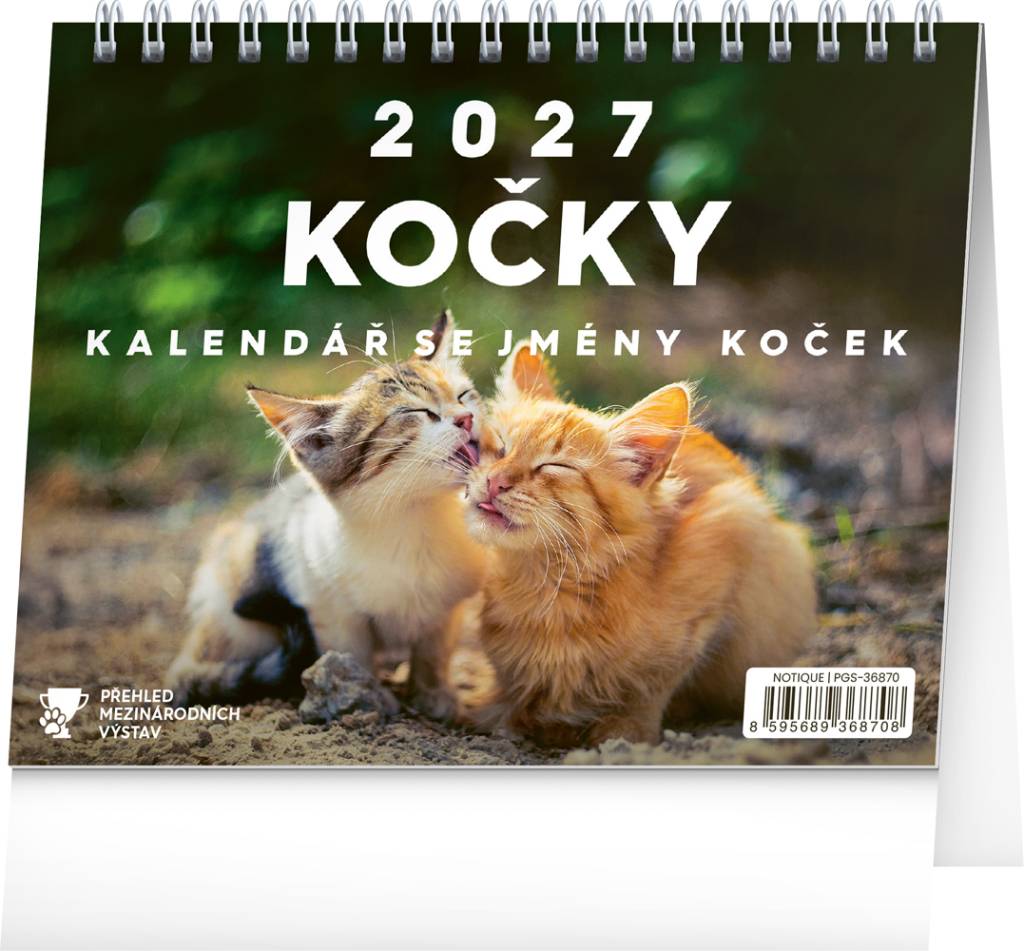 NOTIQUE Stolní kalendář Kočky – se jmény koček CZ 2027, 16,5 x 13 cm