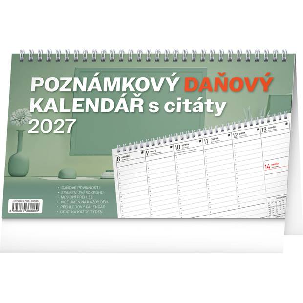 NOTIQUE Stolní kalendář Poznámkový daňový s citáty CZ 2027, 25 x 14,5 cm NOTIQUE Stolní kalendář Poznámkový daňový s citáty CZ 2027, 25 x 14,5 cm