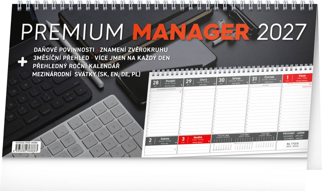 NOTIQUE Stolní kalendář Premium Manager CZ 2027, 32 x 16 cm