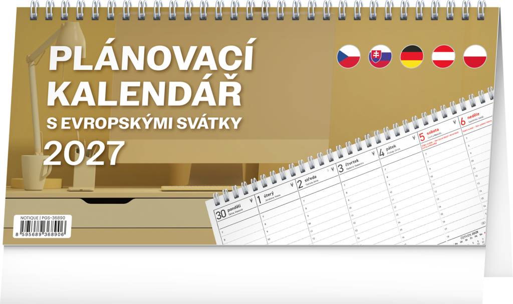 NOTIQUE Stolní kalendář s evropskými svátky CZ 2027 25 x 12,5 cm