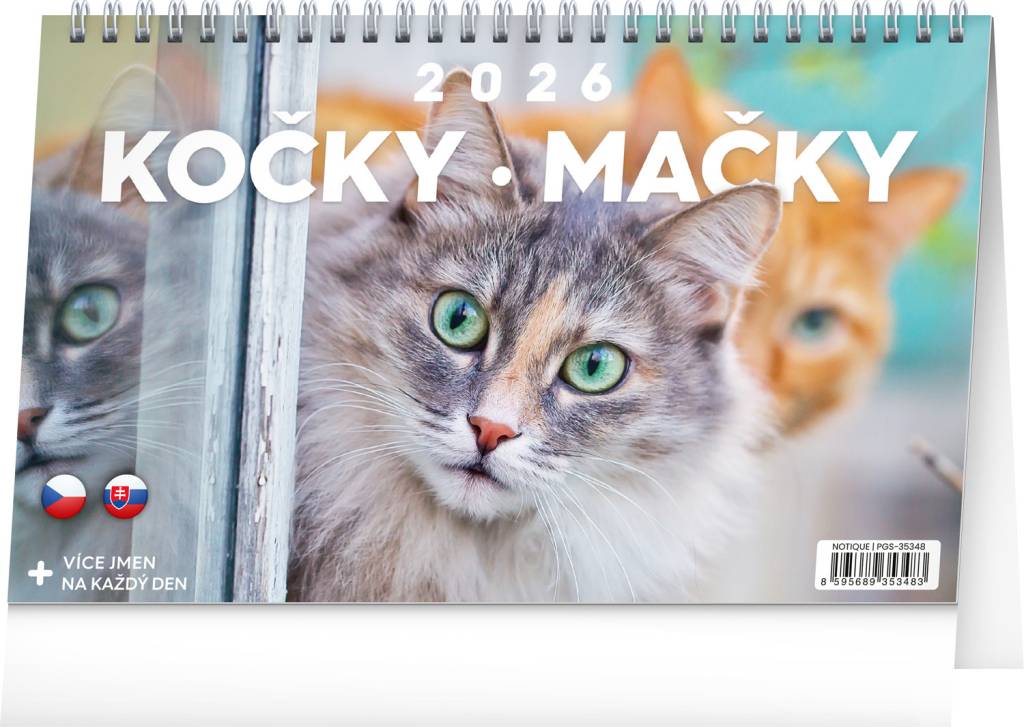 NOTIQUE Stolový kalendár Kočky – Mačky CZ/SK 2026, 23,1 x 14,5 cm
