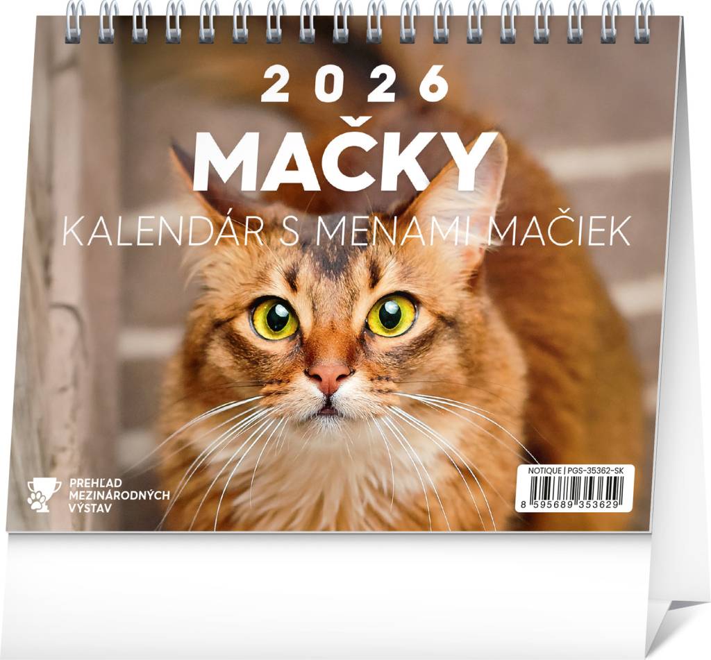 NOTIQUE Stolový kalendár Mačky – s menami mačiek 2026, 16,5 x 13 cm