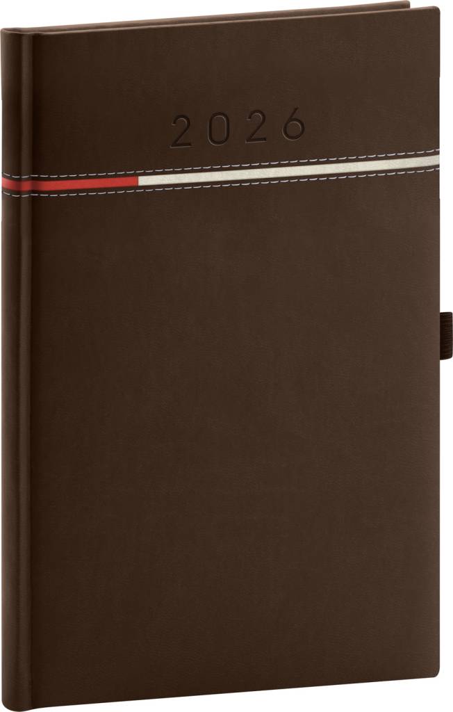 NOTIQUE Týždenný diár Tomy 2026, hnedo-červený, 15 x 21 cm