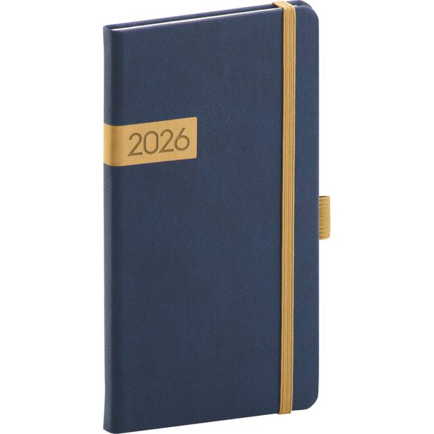 NOTIQUE Vreckový diár Twill 2026, modro-zlatý, 9 x 15,5 cm NOTIQUE Vreckový diár Twill 2026, modro-zlatý, 9 x 15,5 cm