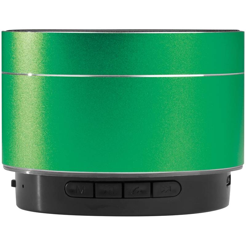Okrúhly hliníkový bezdrôtový reproduktor s nabíjacím káblom, zelená