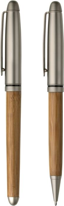 Písacia súprava, drevené guľôčkové pero a roller, modrá náplň