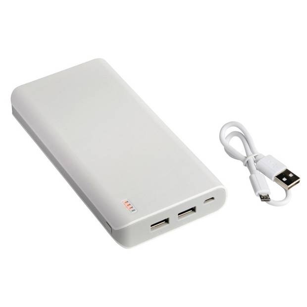 Plastová powerbanka s kapacitou 20 000 mAh, biela Plastová powerbanka s kapacitou 20 000 mAh, biela