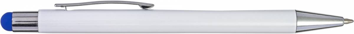 Plastové a hliníkové guľôčkové pero biele s výrazným kontrastom na tlačítku,modrá náplň,modrá
