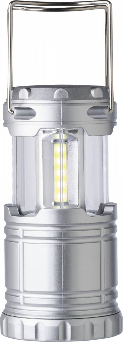 Plastové kempingové světlo ve tvaru lampy s třemi druhy svícení, stříbrná.