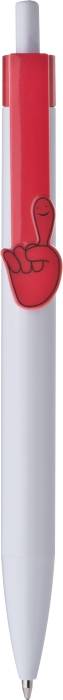 Plastové kuličkové pero, klip ve tvaru ruky modrá náplň, červená