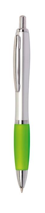Plastové kuličkové pero, modrá náplň, stříbrná, světle zelená
