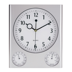 Obrázek k produktu Plastové nástěnné hodiny, teploměr, vlhkoměr / Turm /, stříbrná
