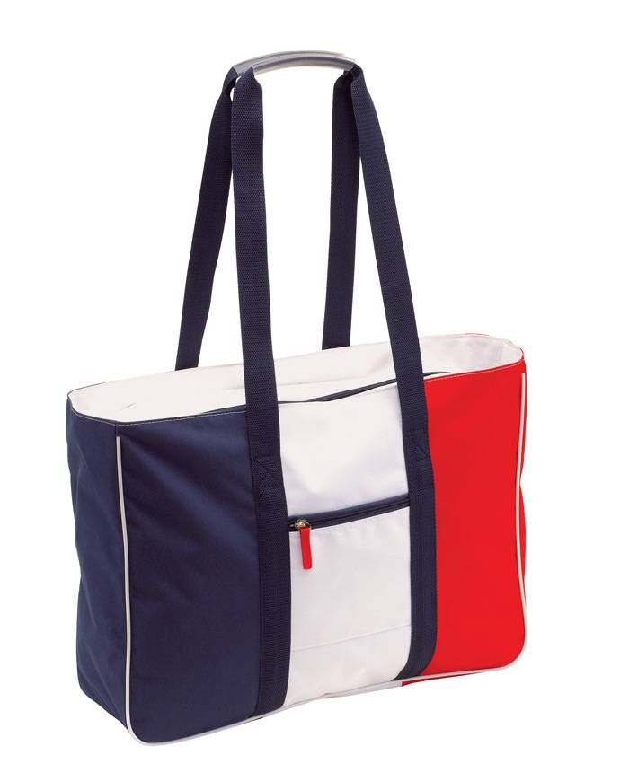 Plážová taška s dlouhou rukojetí, modrá / červená / bílá