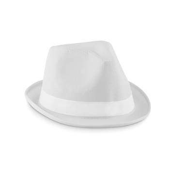 Polyesterový klobúk s bielym pásikom, biela