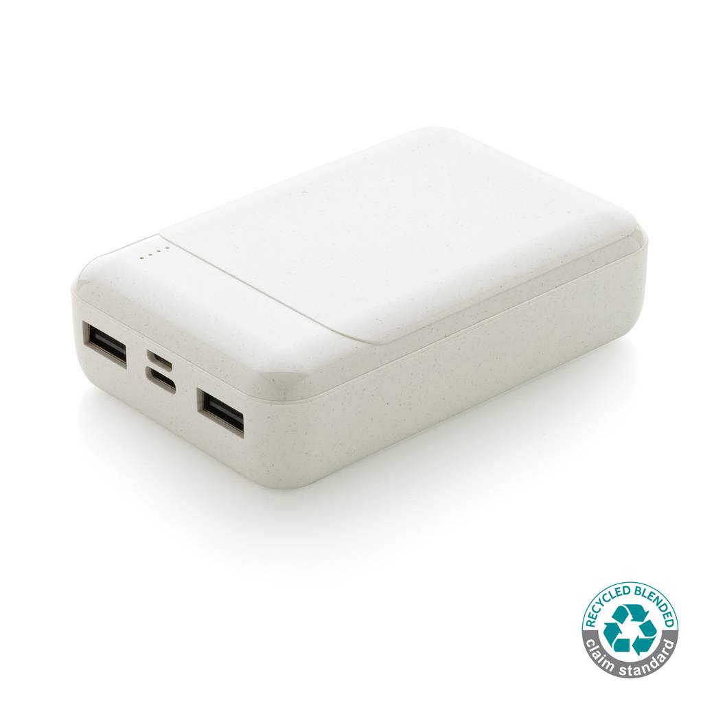 Powerbanka 10 000 mAh z RCS recyklovaného plastu, biela