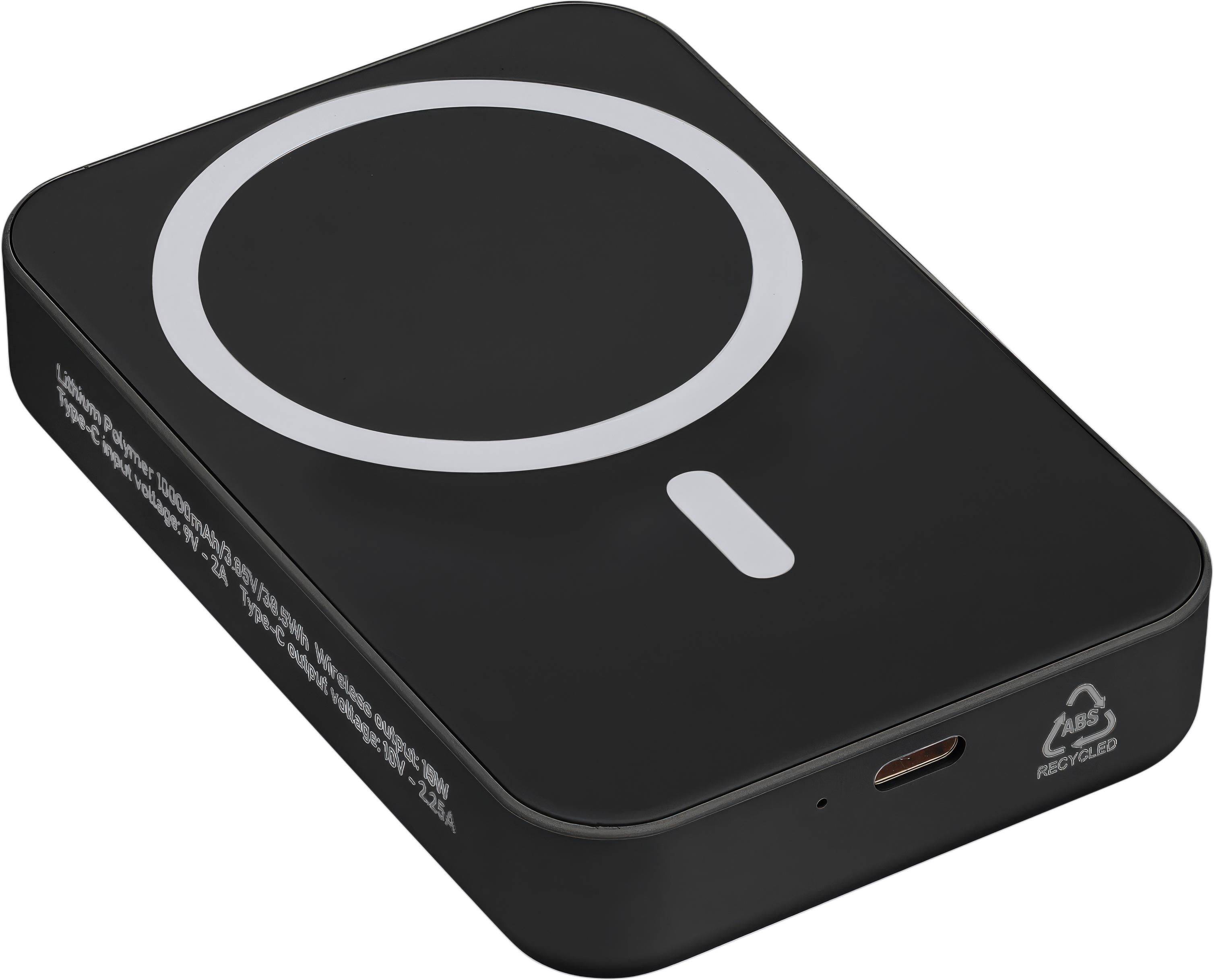 Powerbanka s bezdrôtovou nabíjačkou z recyklovanej látky Meno, čierna