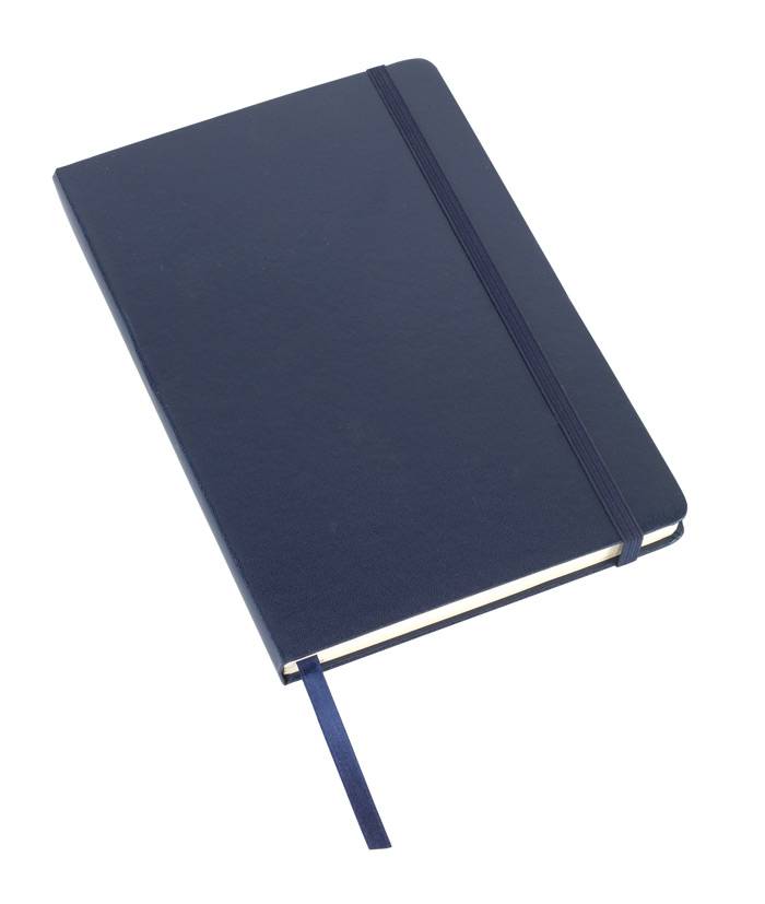Poznámkový blok A5 s gumičkou, záložkou a kapsou, modrá