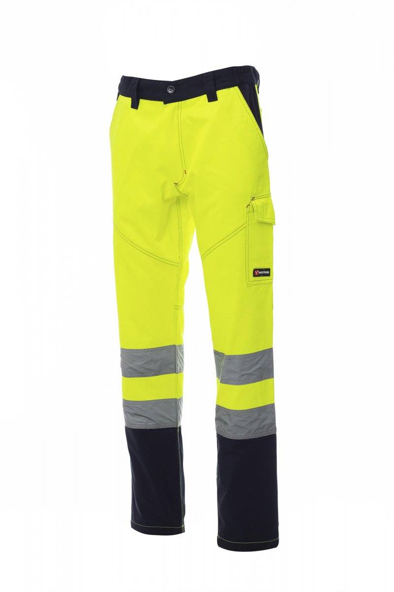 Pracovné nohavice PAYPER CHARTER, fluorescenčná žltá / navy modrá, L