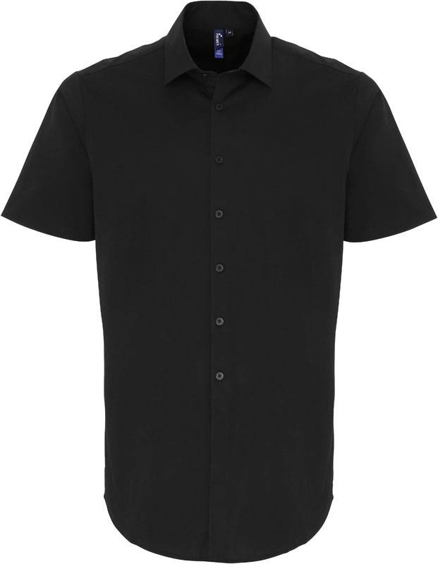 Premier | PR246, Popelínová elastická košeľa s krátkym rukávom, čierna, 4XL